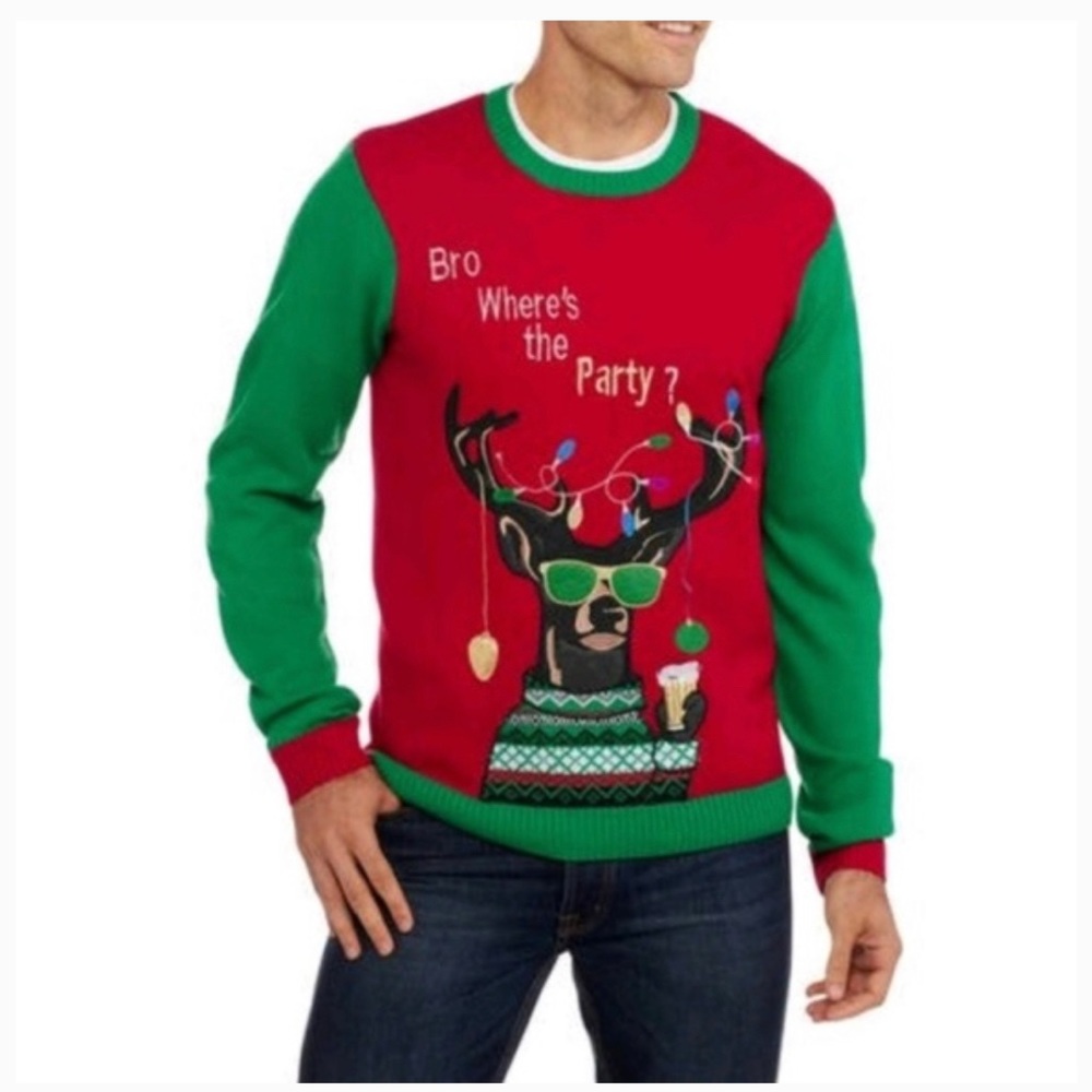 Ugly Christmas knitted Bro where’s the party! sweater size Large